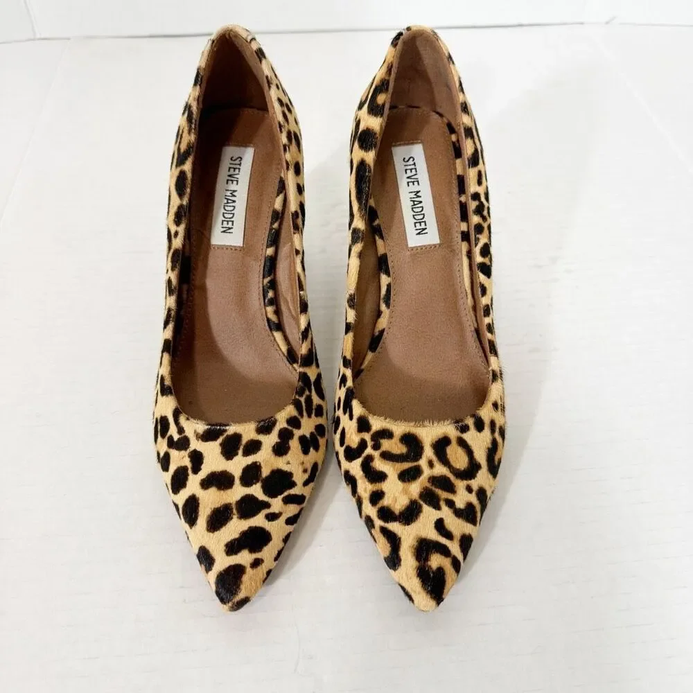 Steve Madden Arya Women’s Leopard Print Cow Hair Mob Wife Block Heel Pump Size 7